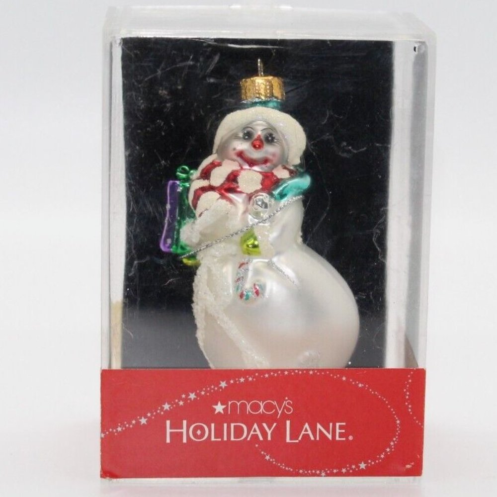 2010 Holiday Lane Molded Glass Snowman Christmas Ornament Macy's New In Case